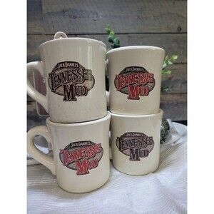 Set Of (4) Jack Daniels Tennessee Mud Stoneware 6 Oz. Coffee Mugs/Cups